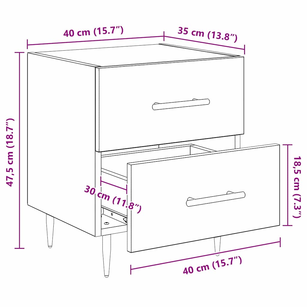 Noćni ormar s ladicama 2 pcs Staro drvo 40 x 35 x 47,5 cm
