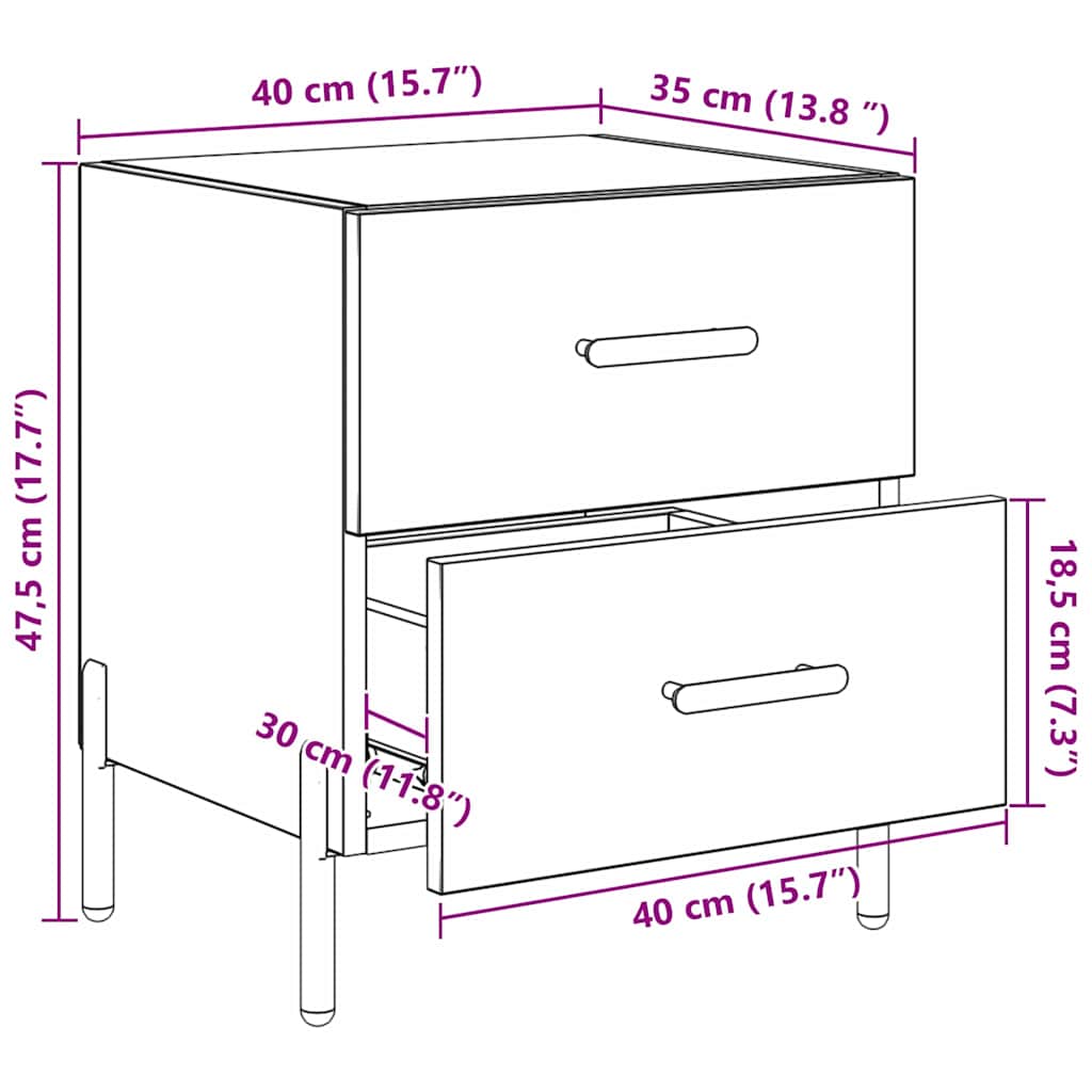 Noćni ormar s ladicama 2 pcs Crni hrast 40 x 35 x 47,5 cm