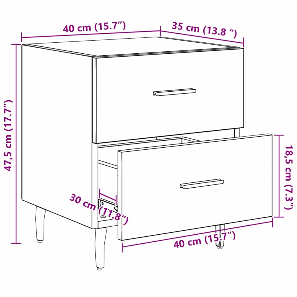 Noćni ormar s ladicama 2 pcs Crni hrast 40 x 35 x 47,5 cm
