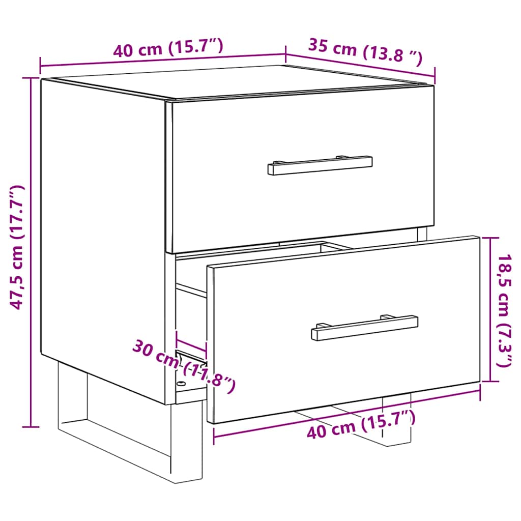 Noćni ormar s ladicama 2 pcs Crni hrast 40 x 35 x 47,5 cm