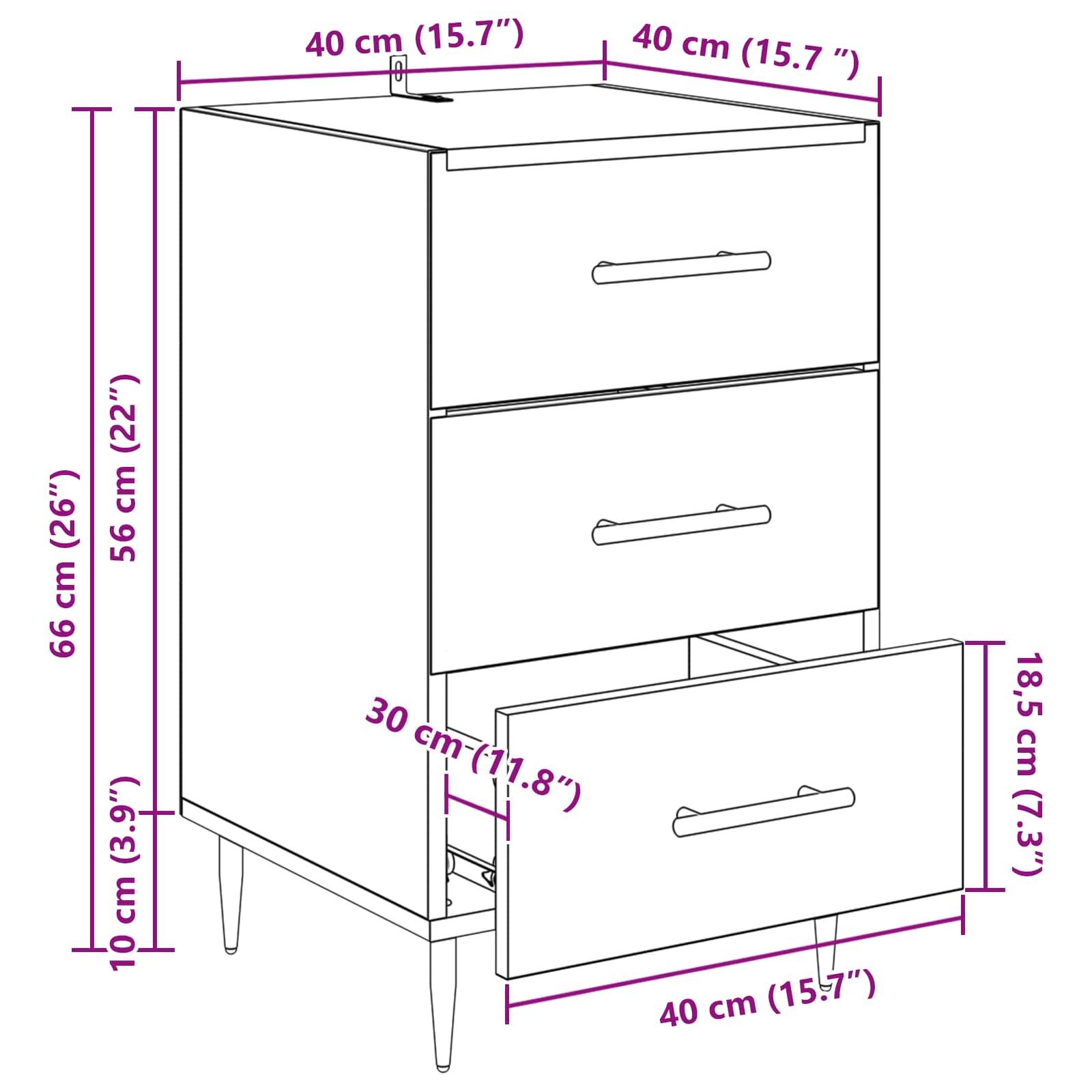 Noćni ormar Crni hrast 40 x 40 x 66 cm Konstruirano drvo