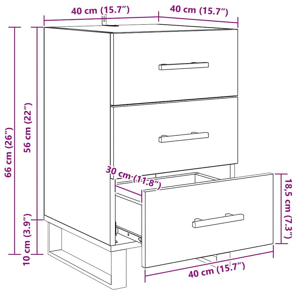 Noćni ormar Crni hrast 40 x 40 x 66 cm Konstruirano drvo
