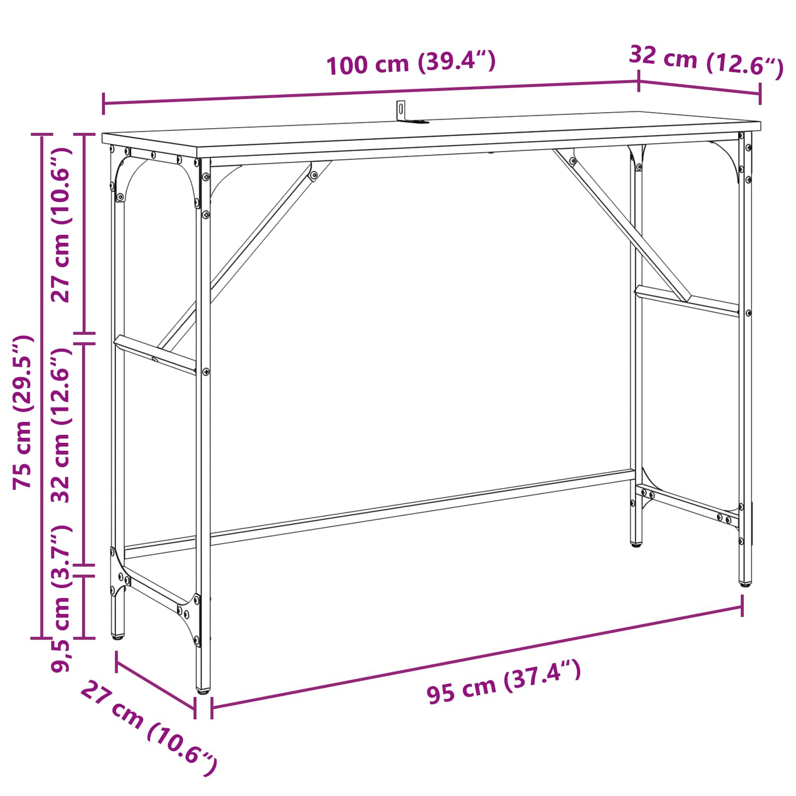Konzolna stolica Crni hrast 100 x 32 x 75 cm Konstruirano drvo