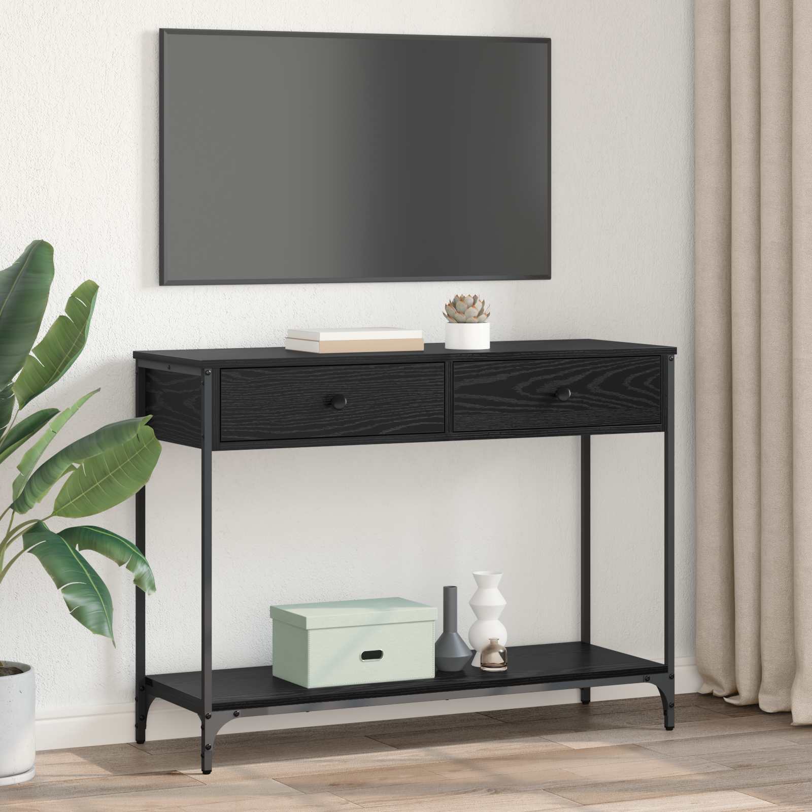 Konzolna stolica s ladicama Crni hrast 100 x 34,5 x 75 cm