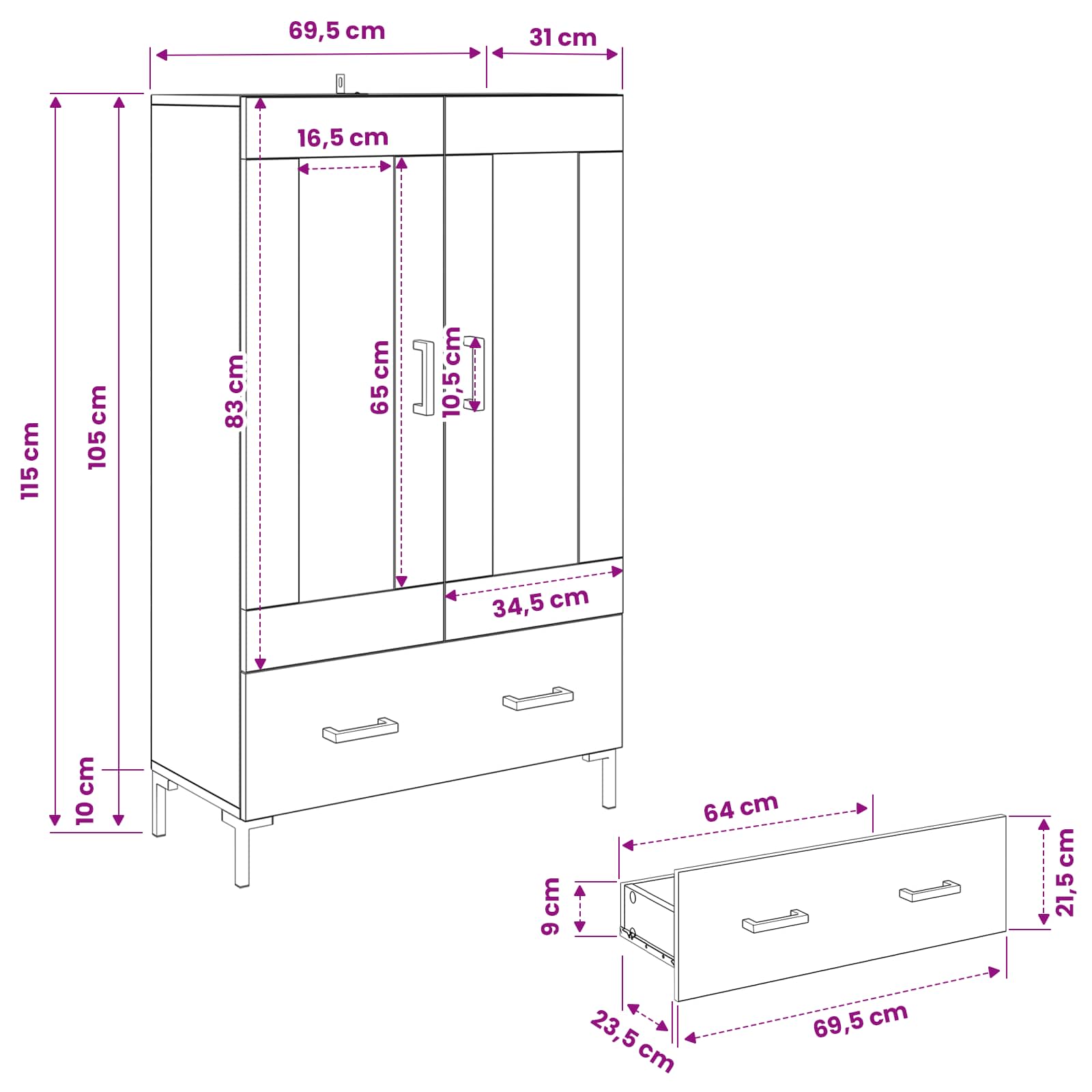 Highboard Staro drvo 69,5 x 31 x 115 cm Konstruirano drvo