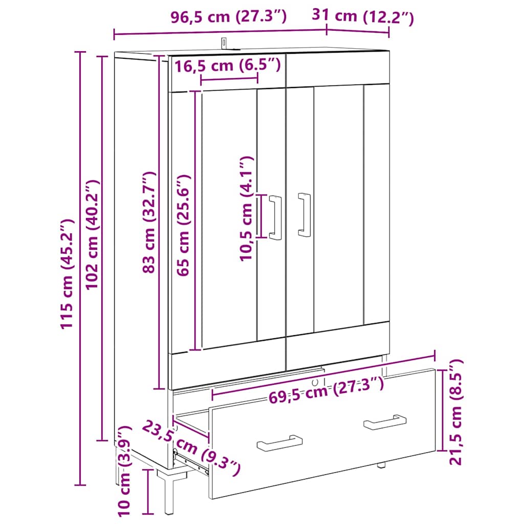 Highboard Umjetnički hrast 69,5 x 31 x 115 cm Konstruirano drvo