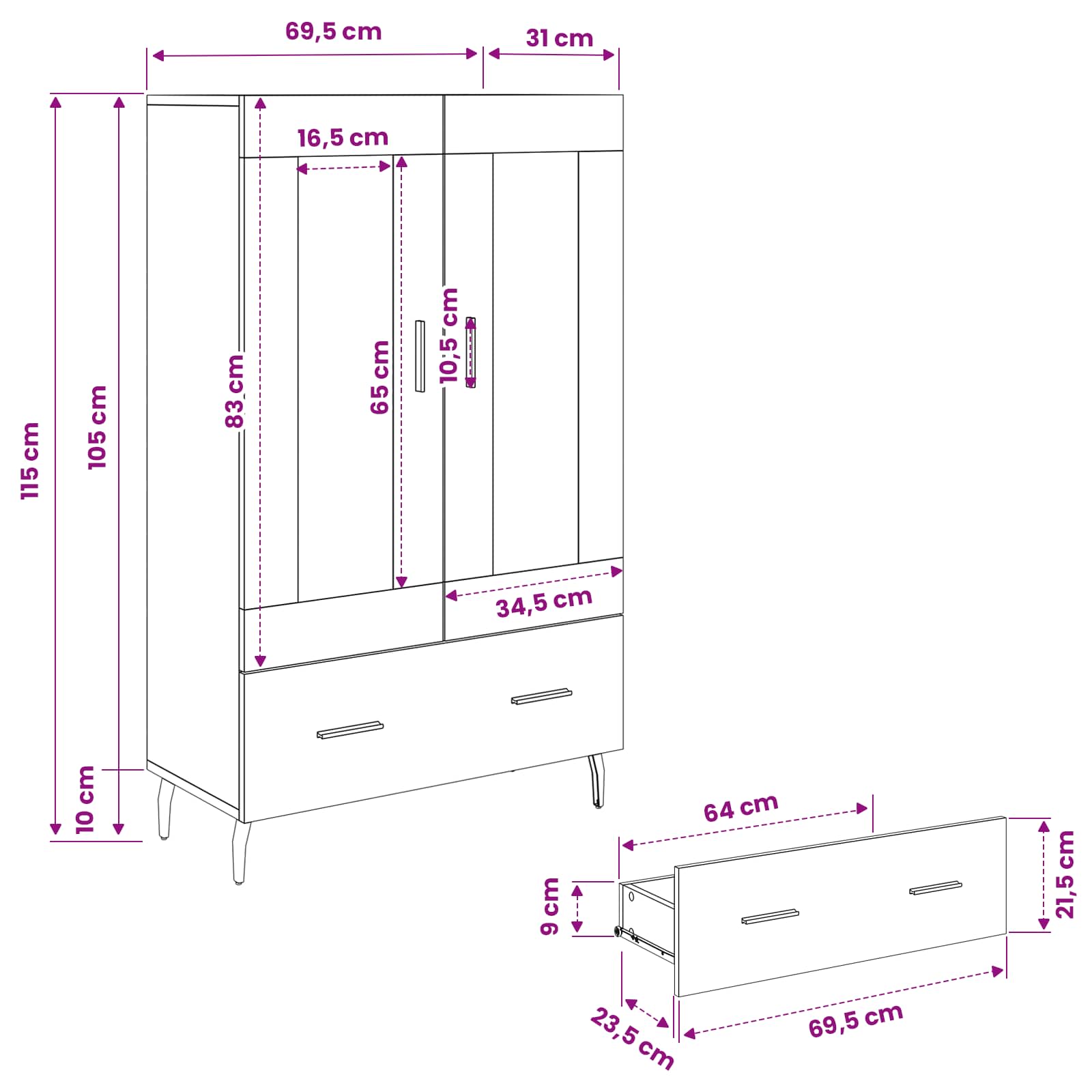 Highboard Staro drvo 69,5 x 31 x 115 cm Konstruirano drvo