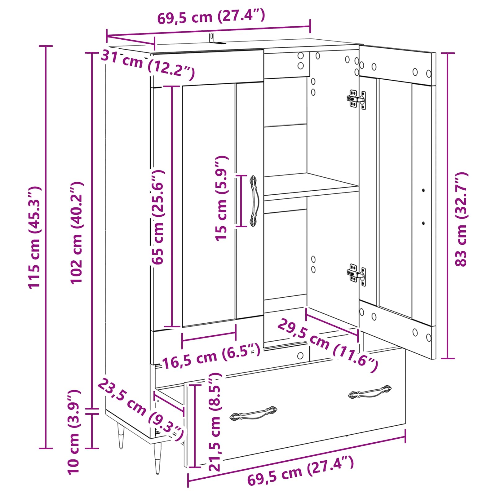 Highboard Staro drvo 69,5 x 31 x 115 cm Konstruirano drvo