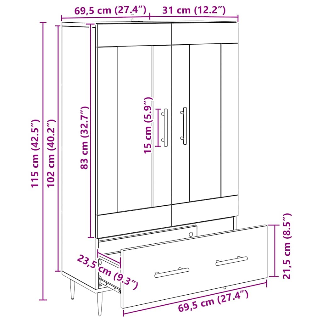 Highboard Umjetnički hrast 69,5 x 31 x 115 cm Konstruirano drvo