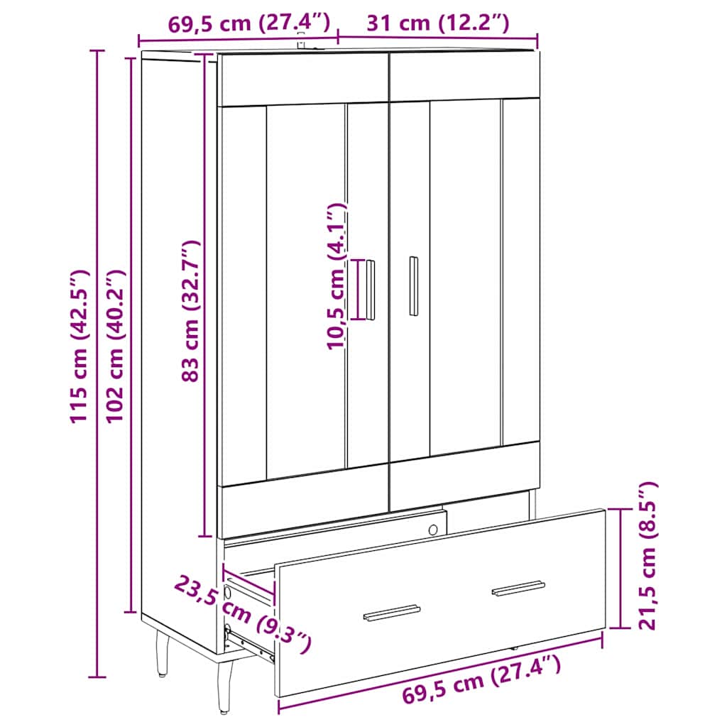 Highboard Umjetnički hrast 69,5 x 31 x 115 cm Konstruirano drvo