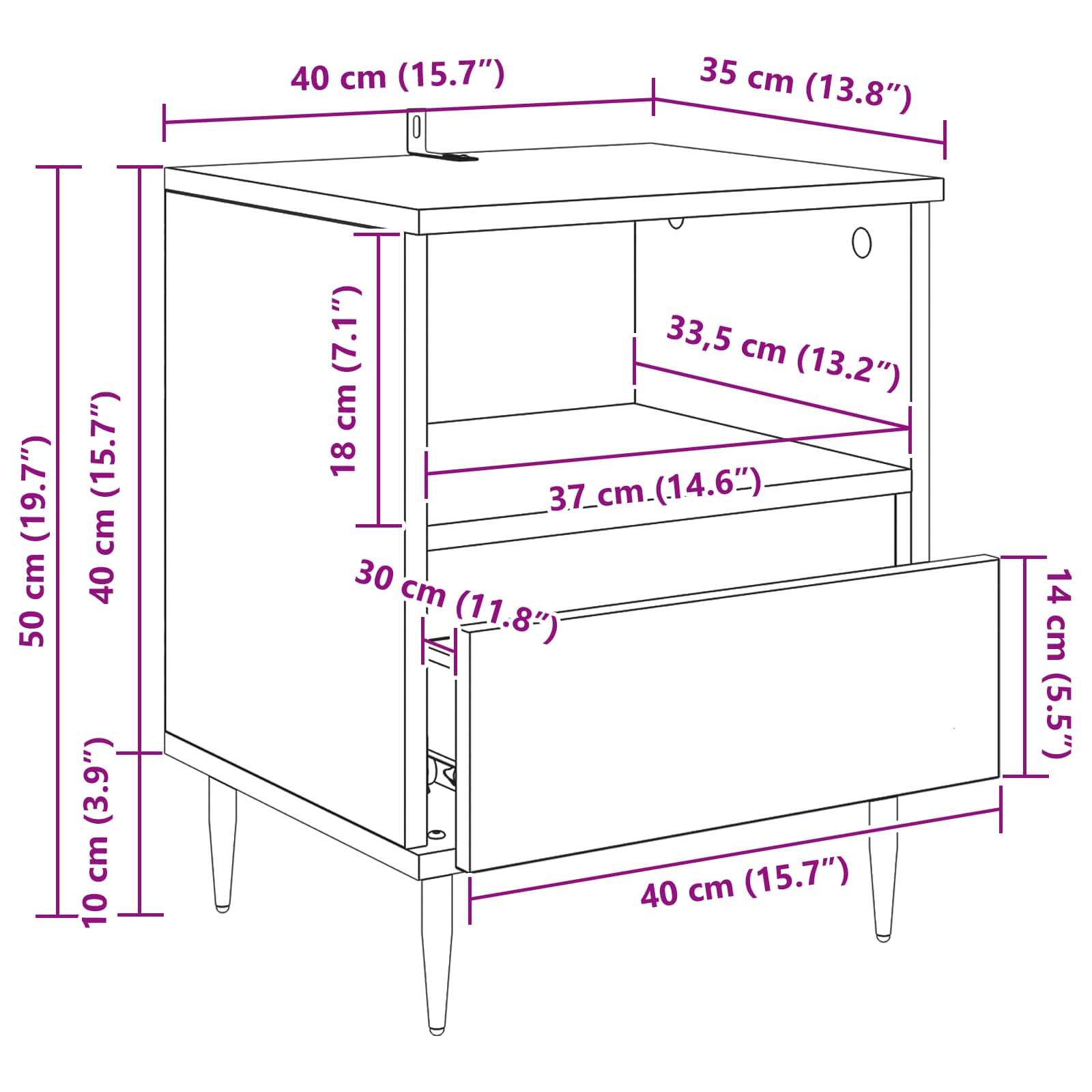 Noćni ormar 2 pcs Crni hrast 40 x 35 x 50 cm Konstruirano drvo