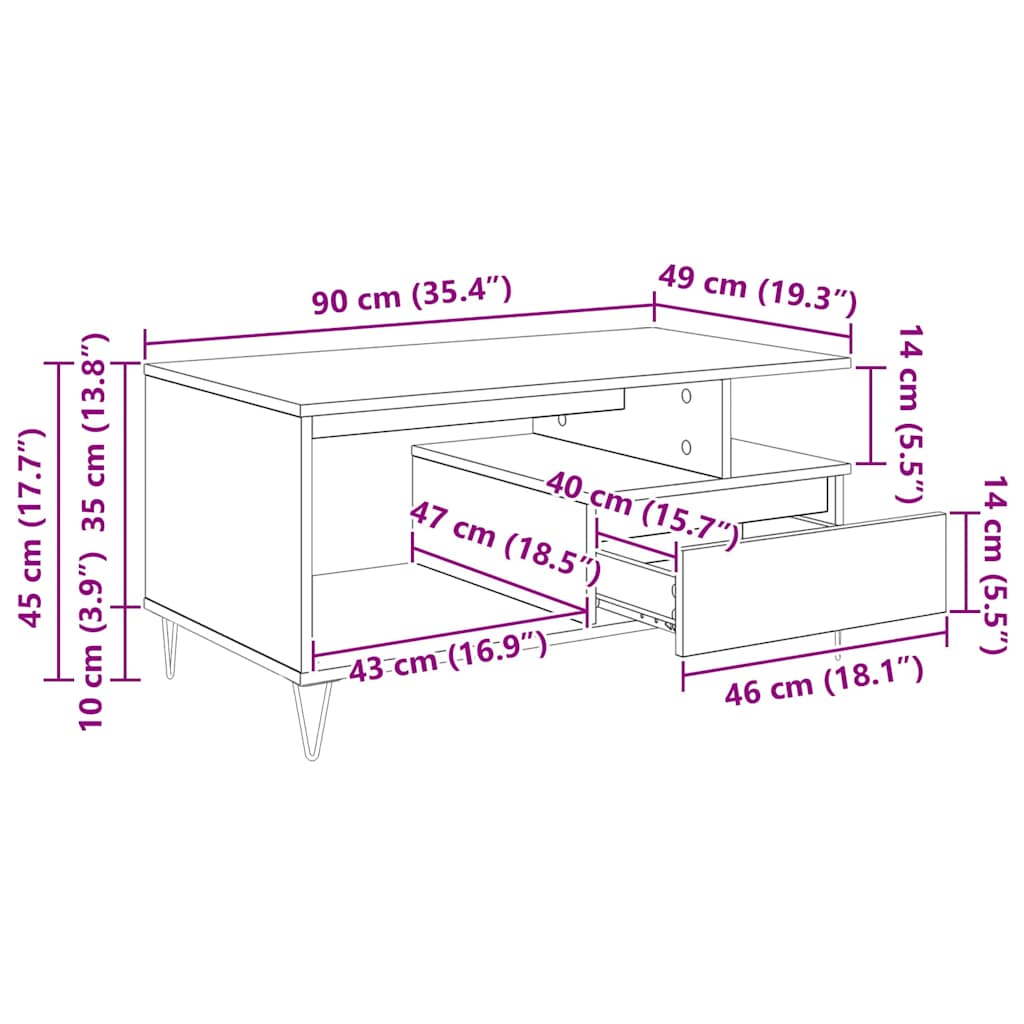 Kava Stol Crni hrast 90 x 49 x 45 cm Konstruirano drvo