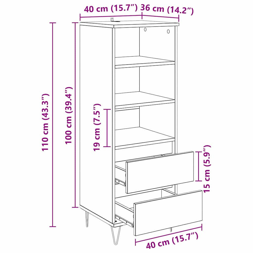 Highboard Staro drvo 40 x 36 x 110 cm Konstruirano drvo