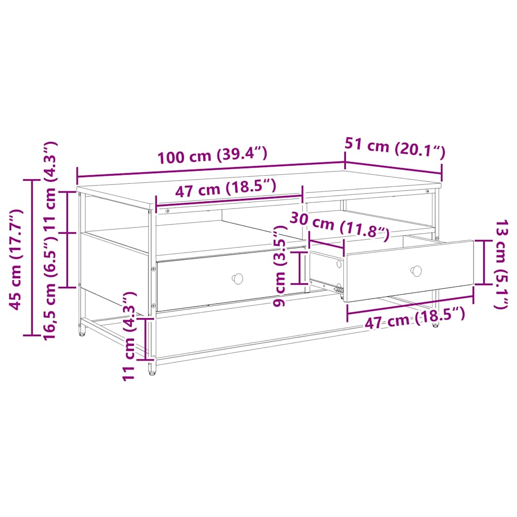 Kava Stol Crni hrast 100 x 51 x 45 cm Konstruirano drvo