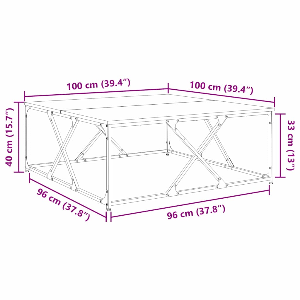 Kava Stol Crni hrast 100 x 100 x 40 cm Konstruirano drvo