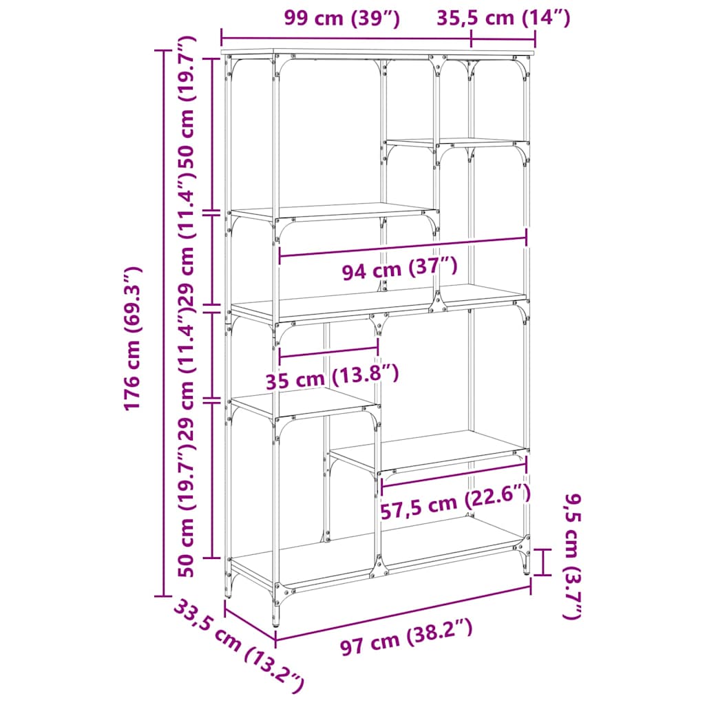 Polica Crni hrast 99 x 35,5 x 176 cm Konstruirano drvo