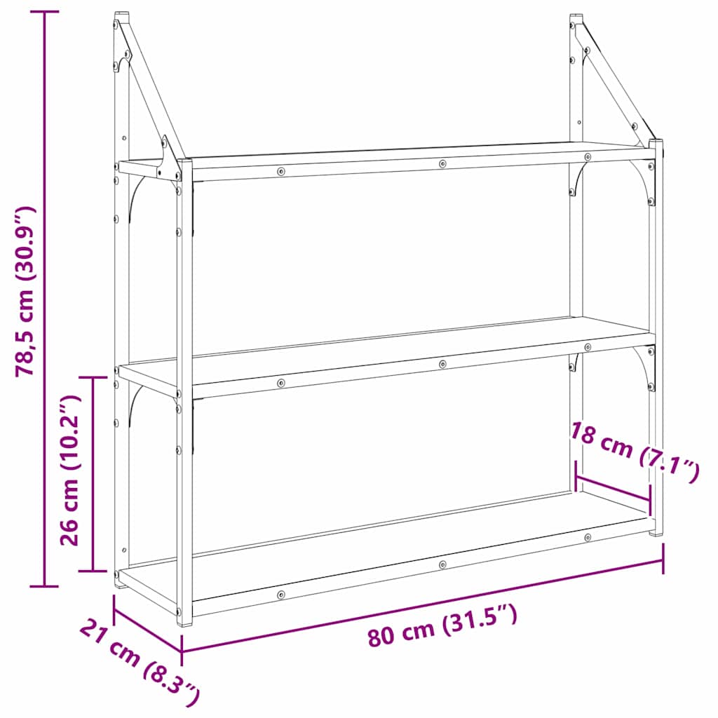 Polica na zidu Crni hrast 80 x 21 x 78,5 cm Konstruirano drvo