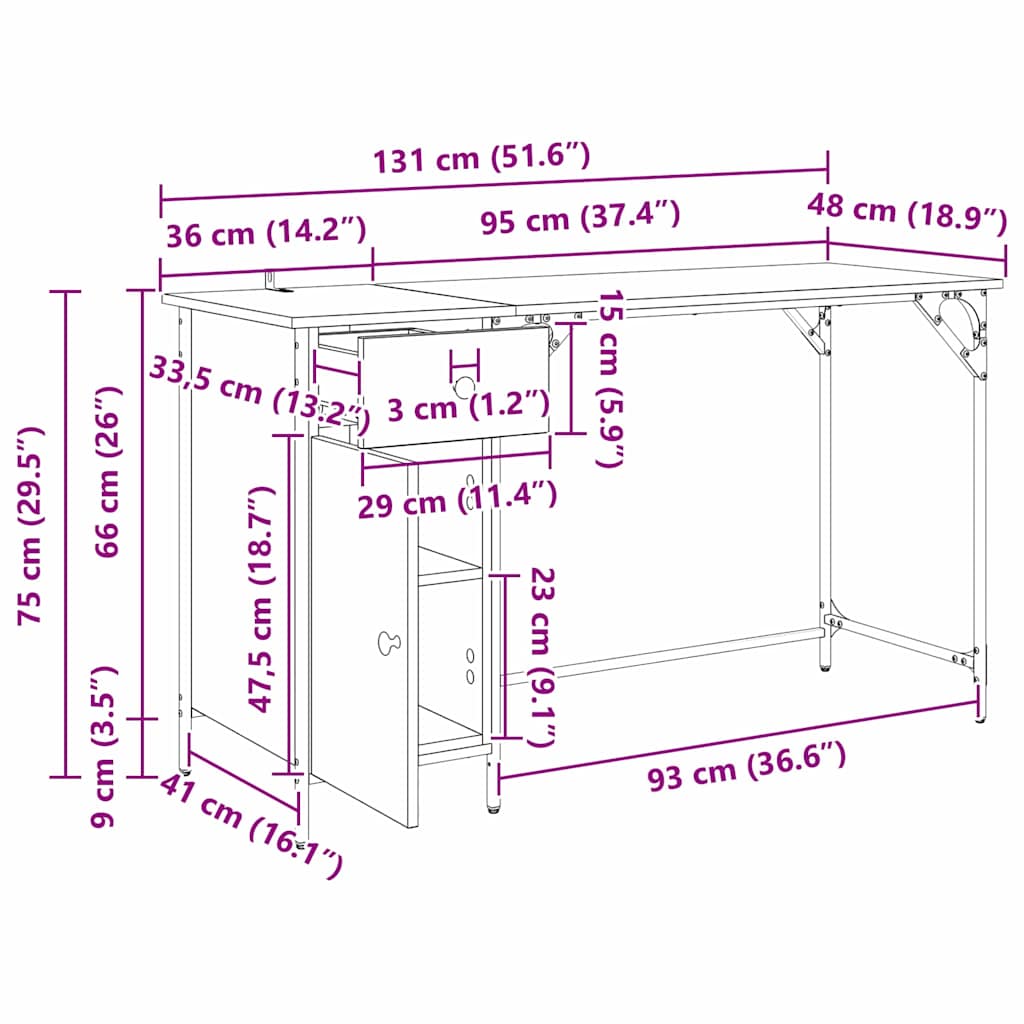 Računalni stol Staro drvo 131 x 48 x 75 cm Konstruirano drvo