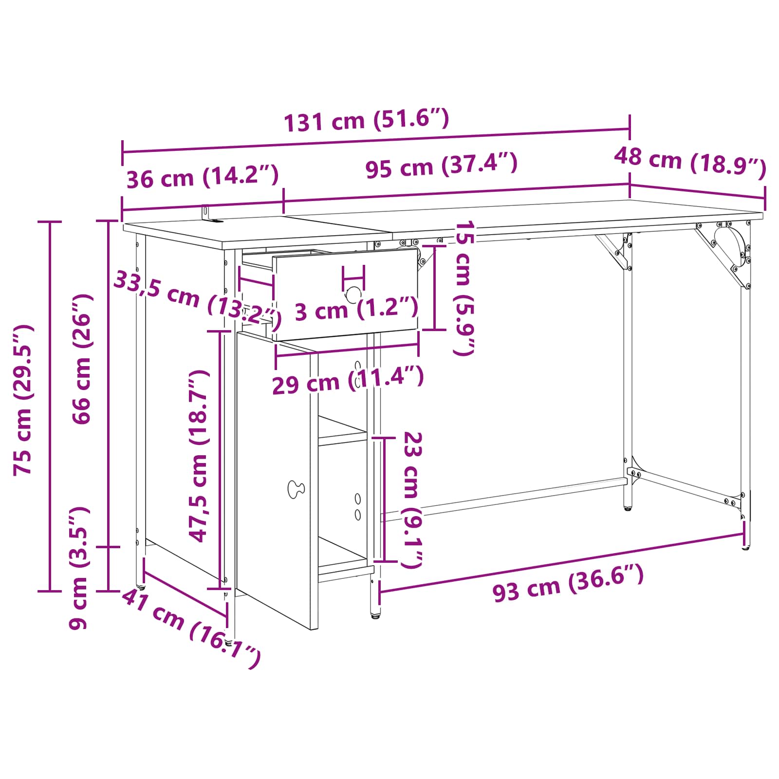 Računalni stol Staro drvo 131 x 48 x 75 cm Konstruirano drvo