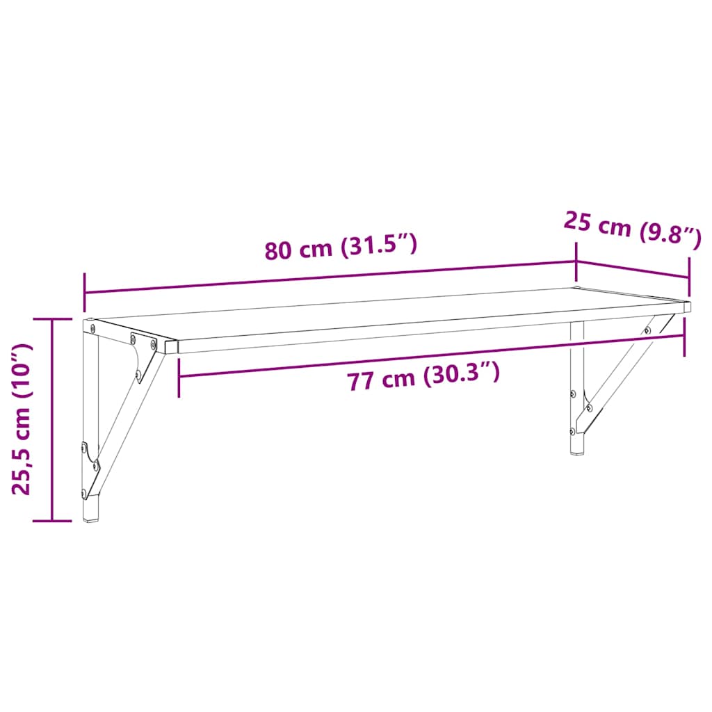 Police na zidu Zidne 2 pcs Umjetnički hrast 80 x 25 x 25,5 cm