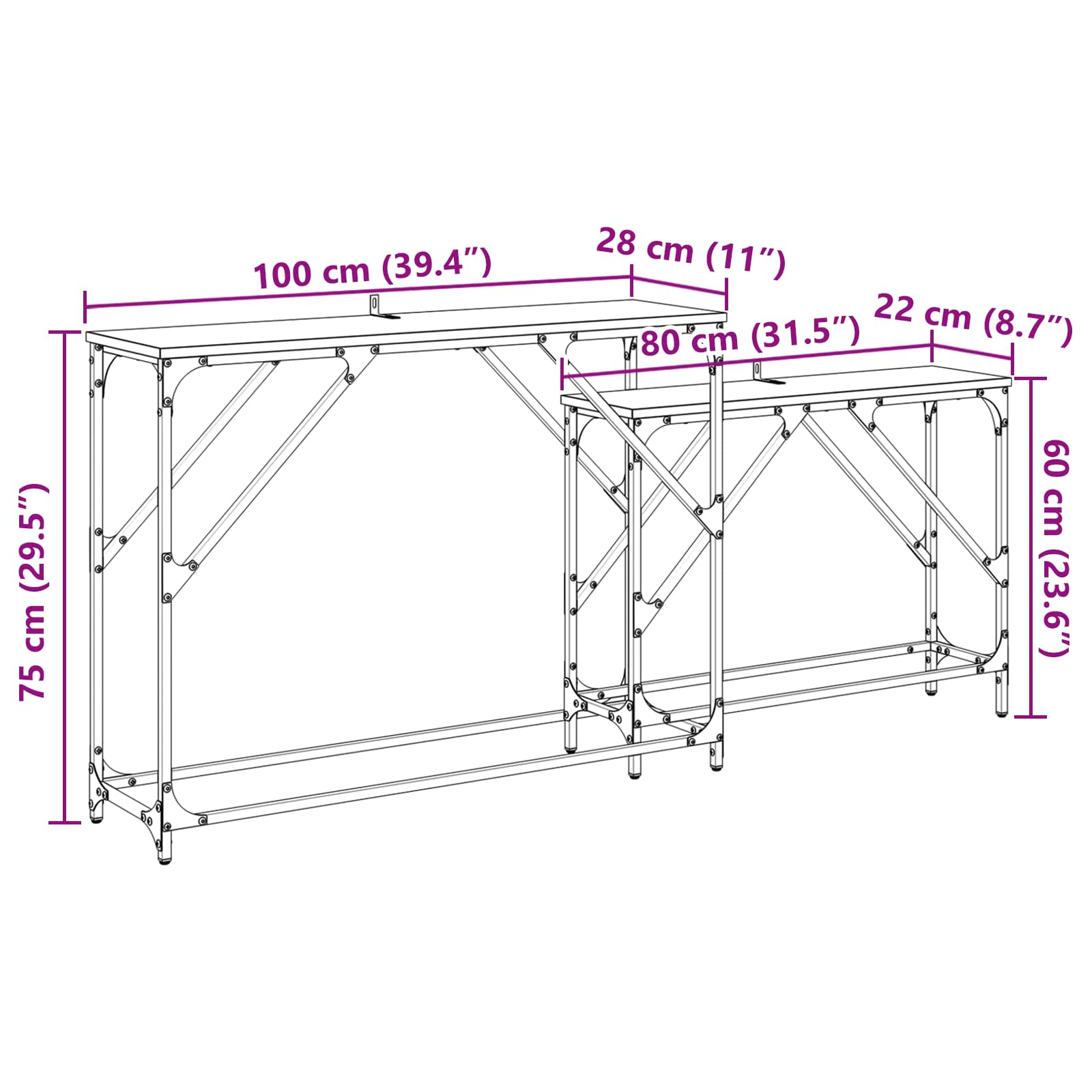 Konzolna stolica 2 pcs Umjetnički hrast 100 x 28 x 75 cm
