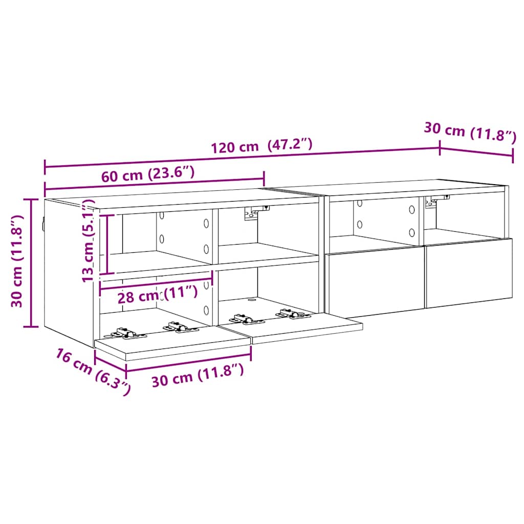 TV zidni ormari Zidne 2 pcs Staro drvo 60 x 30 x 30 cm