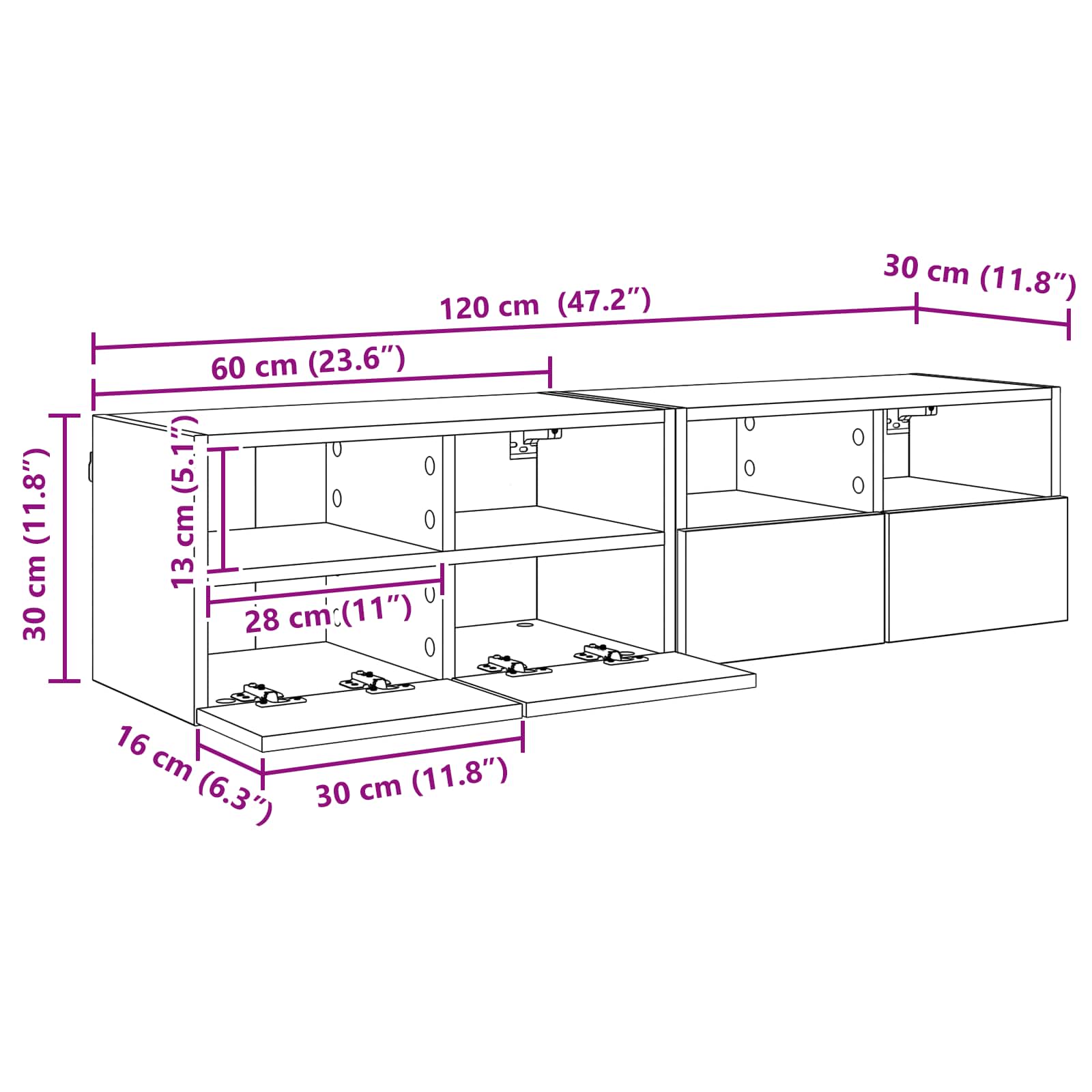TV zidni ormari Zidne 2 pcs Staro drvo 60 x 30 x 30 cm