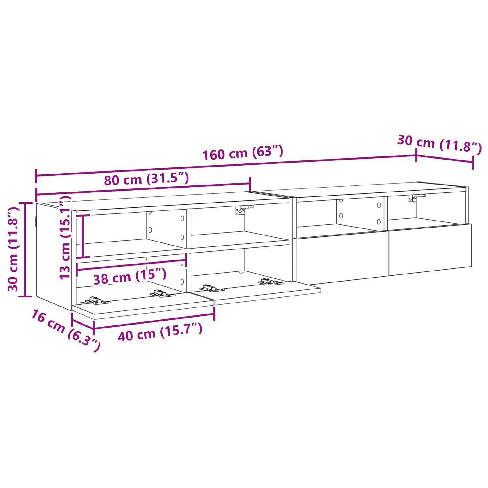 TV zidni ormari Zidne 2 pcs Umjetnički hrast 80 x 30 x 30 cm