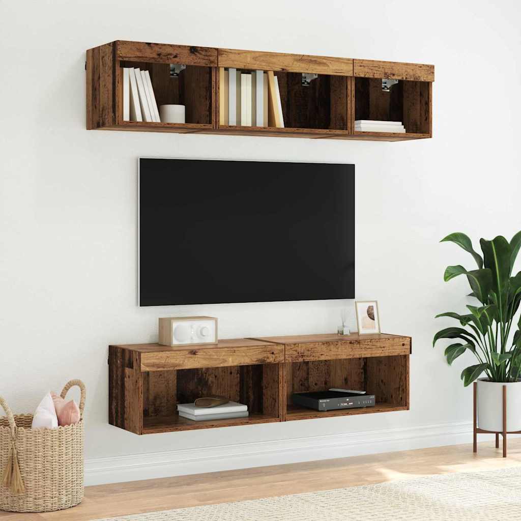 Set TV komoda s LED svjetlima 2 pcs Staro drvo 60 x 30 x 30 cm