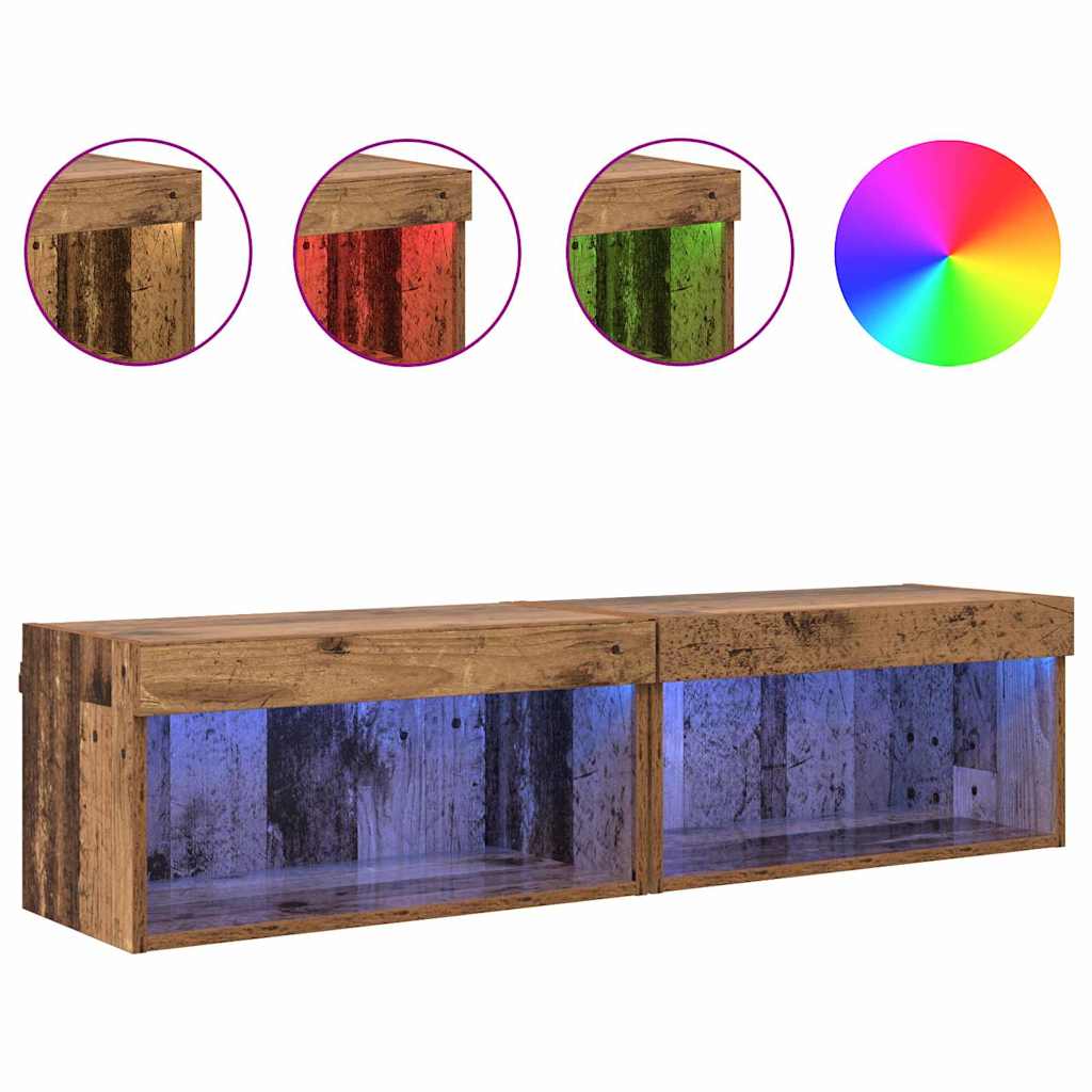 Set TV komoda s LED svjetlima 2 pcs Staro drvo 60 x 30 x 30 cm