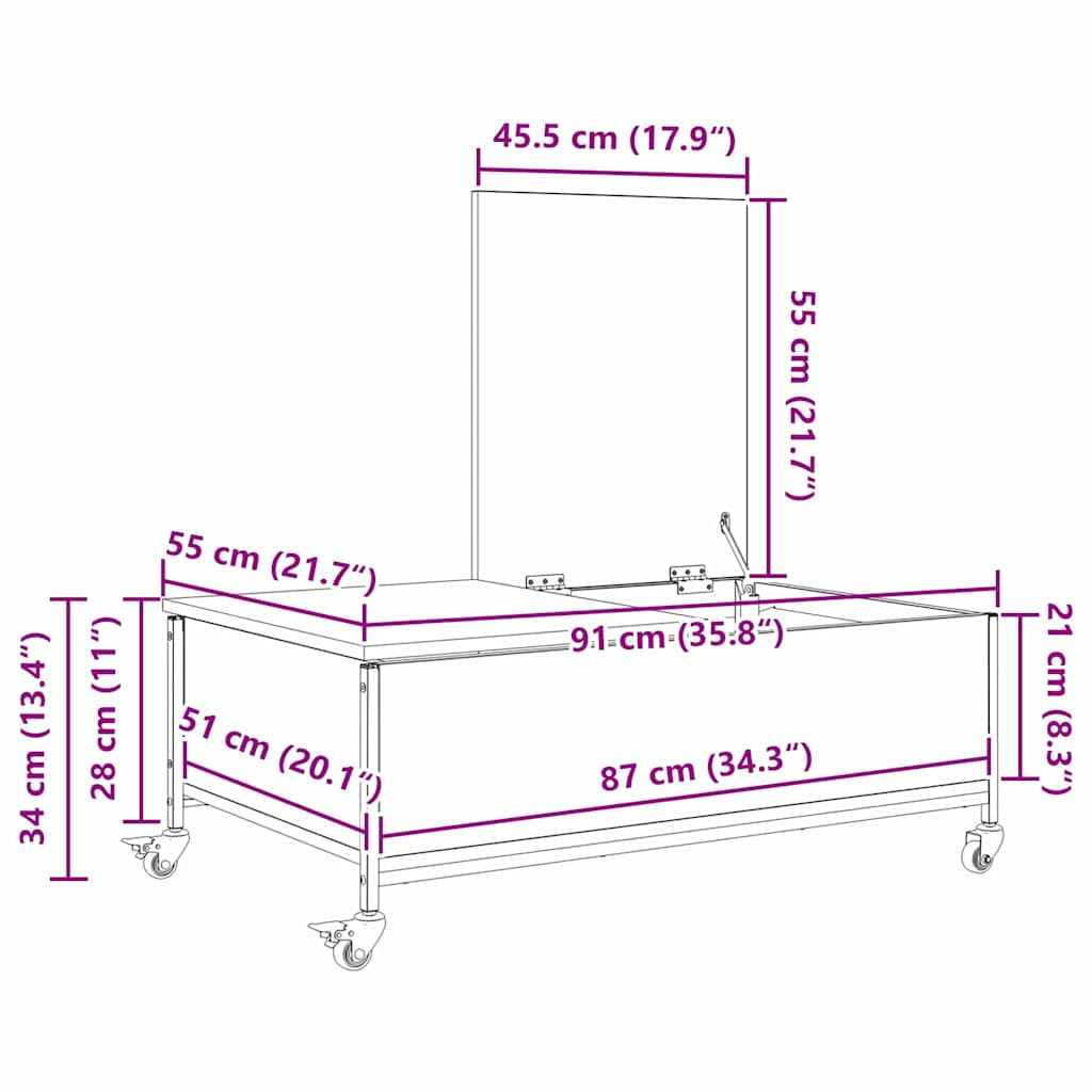 Kava Stol Staro drvo 91 x 55 x 32 cm Konstruirano drvo