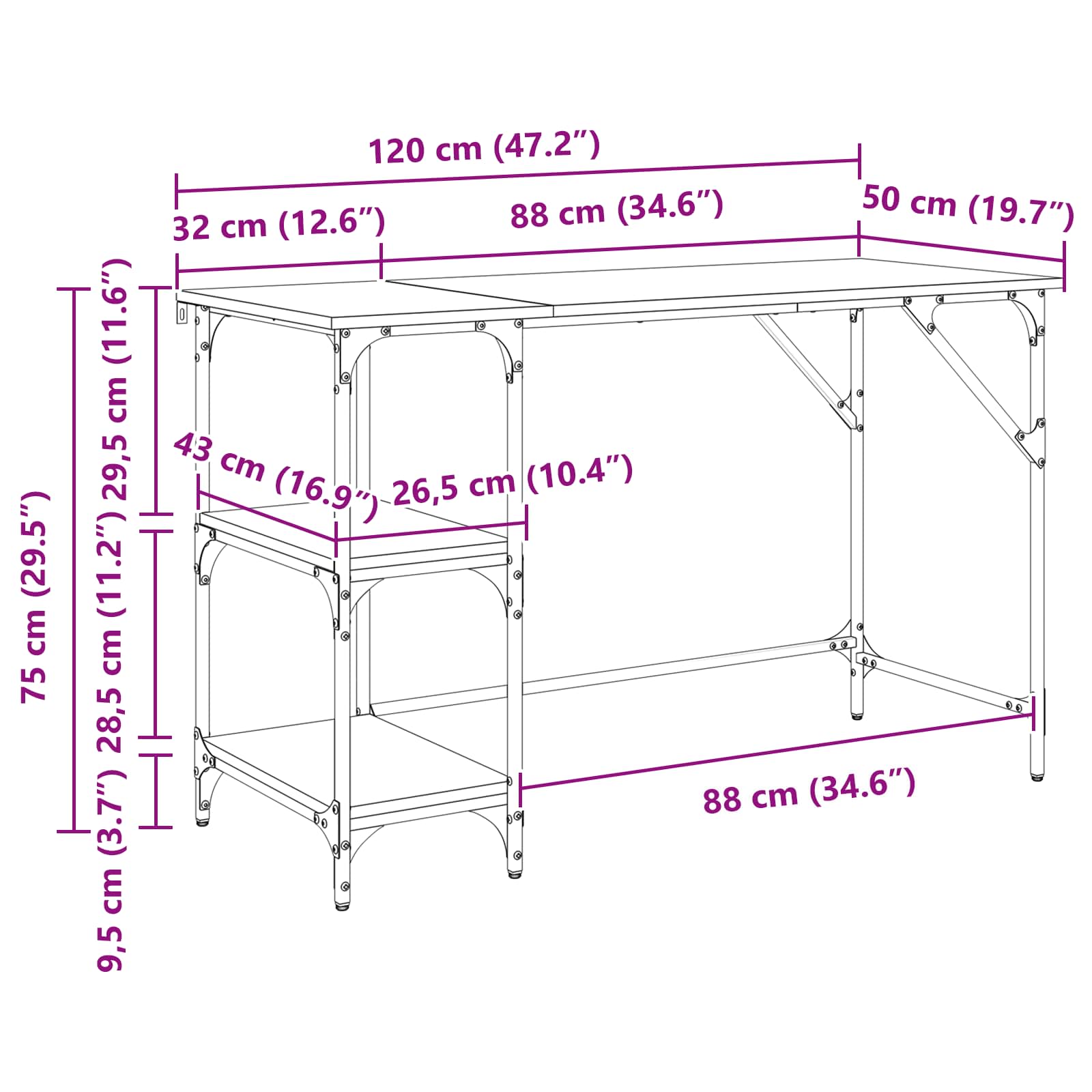 Stol Crni hrast 120 x 50 x 75 cm Konstruirano drvo