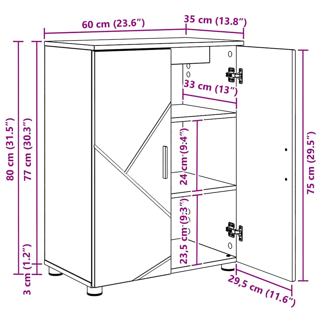 Kupaonski ormar s pohranom Dimljeni hrast 60 x 35 x 80 cm