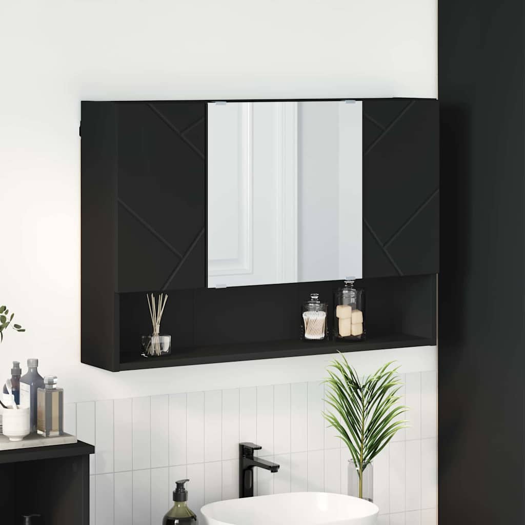Ogledalo ormar Zidne Crna 80 x 17 x 55 cm Konstruirano drvo