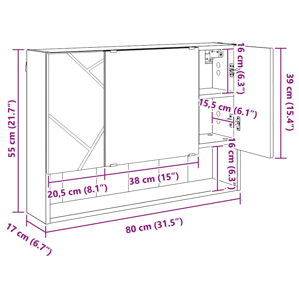 Ogledalo ormar Sonoma hrast 80 x 17 x 55 cm Konstruirano drvo