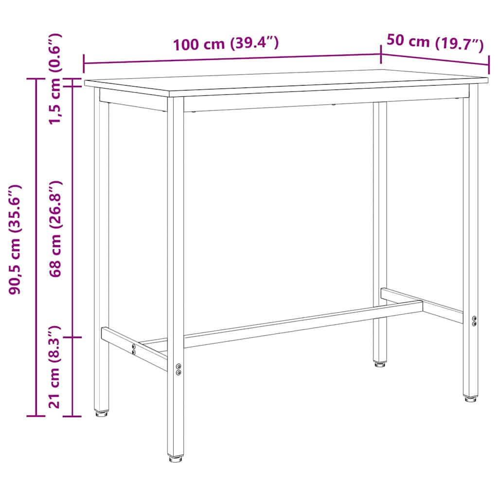stol Crni hrast 100 x 50 x 90,5 cm Inženjerska drva i čelik