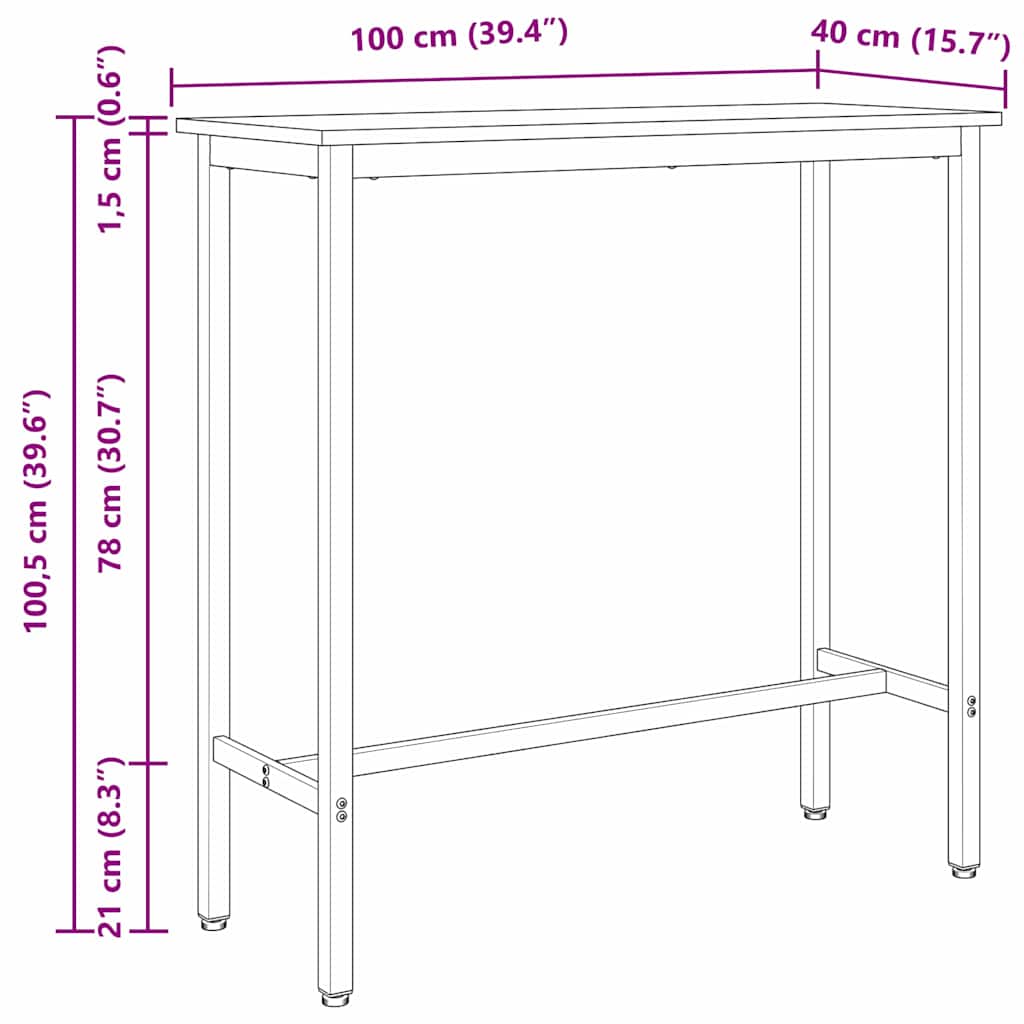 stol Sonoma hrast 100 x 40 x 100,5 cm Inženjerska drva i čelik
