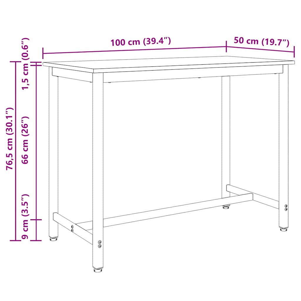 stol Siva Sonoma 100 x 50 x 76,5 cm Inženjerska drva i čelik