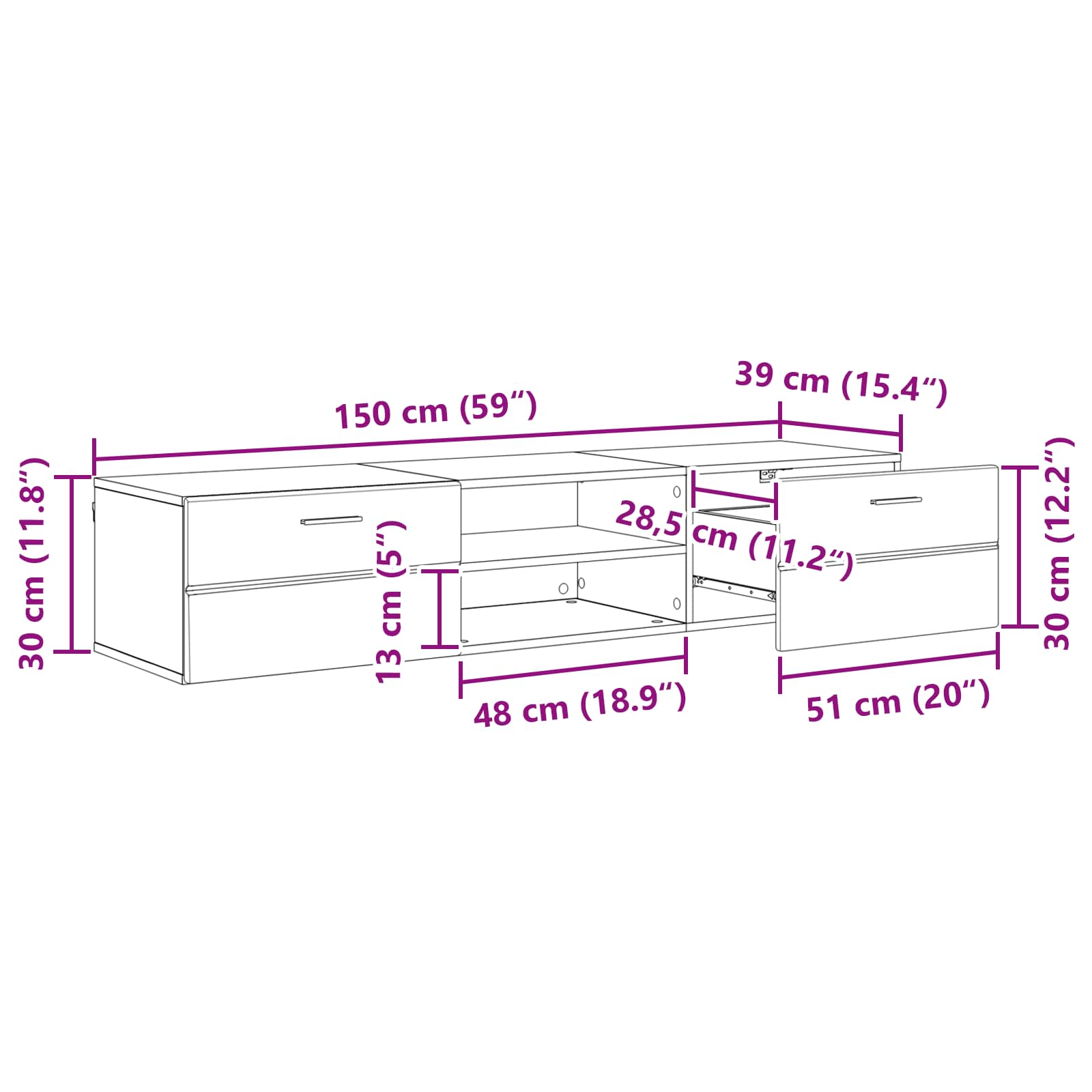 Drveni ormar s ladicama Crna 150 x 39 x 30 cm Konstruirano drvo
