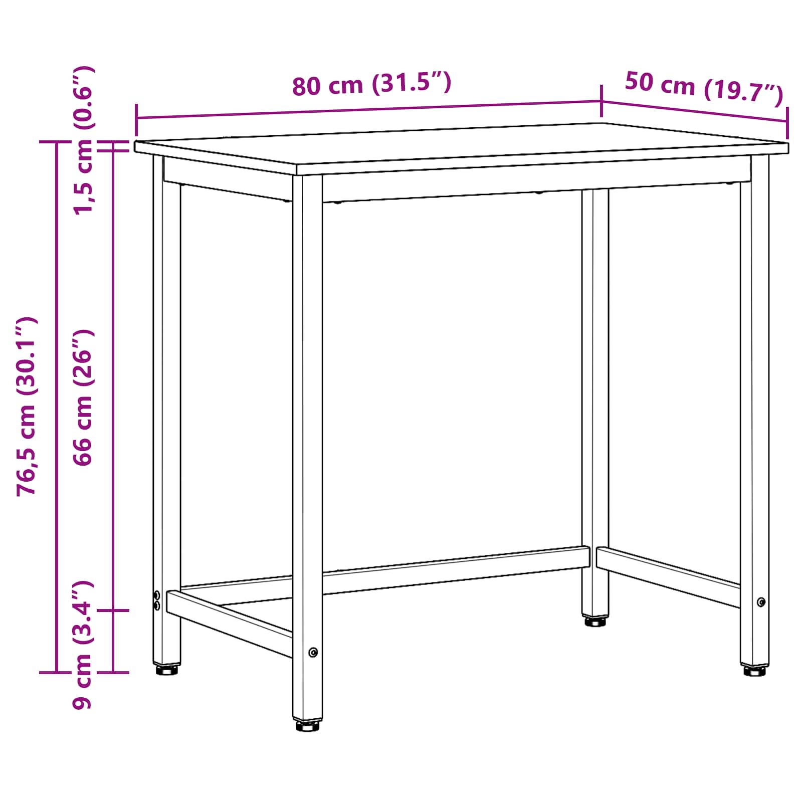 stol Siva Sonoma 80 x 50 x 76,5 cm Inženjerska drva i čelik