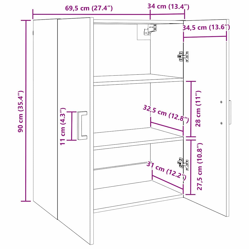 Ormar za montažu na zid 2 pcs Crni hrast 69,5 x 34 x 90 cm