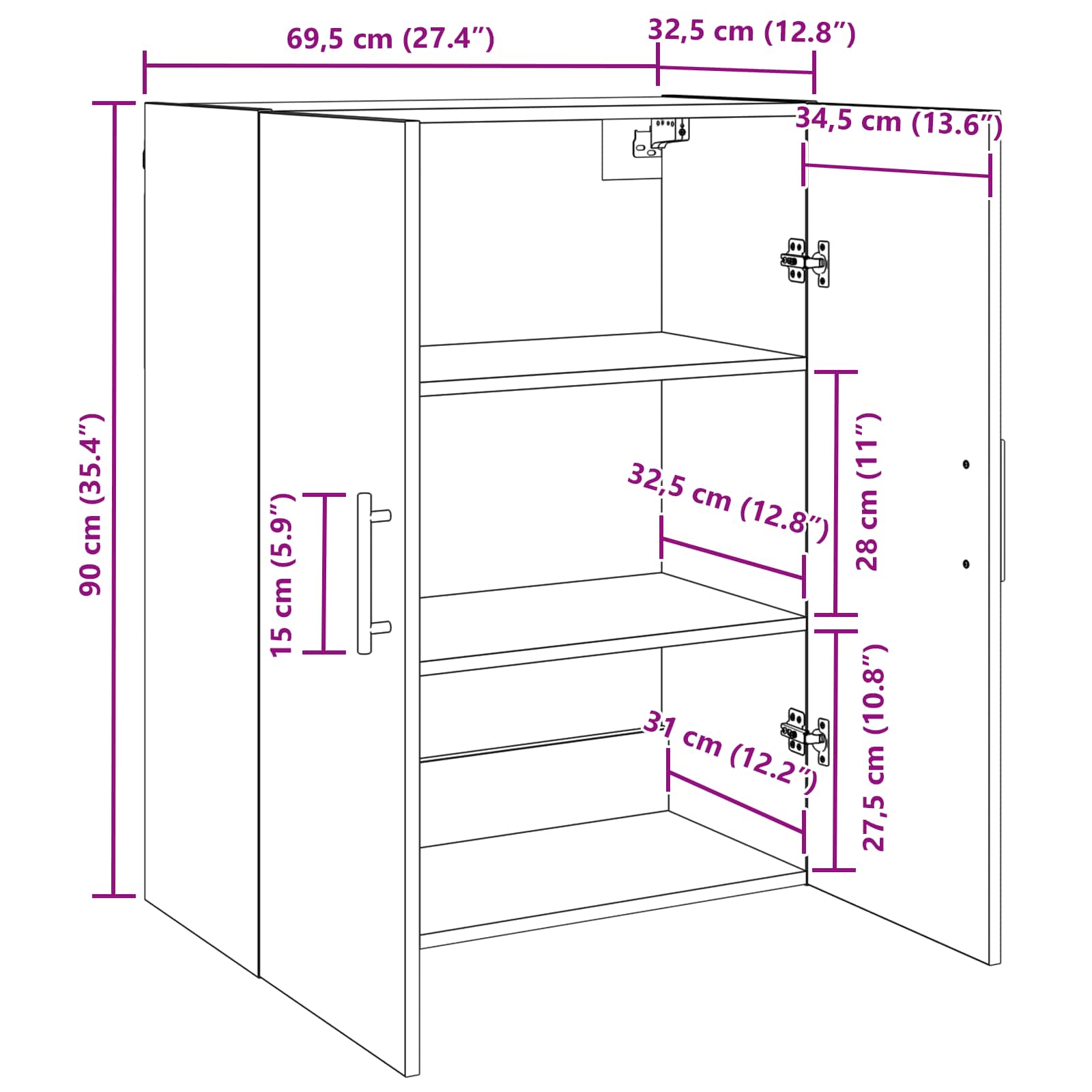 Ormar za montažu na zid 2 pcs Staro drvo 69,5 x 34 x 90 cm