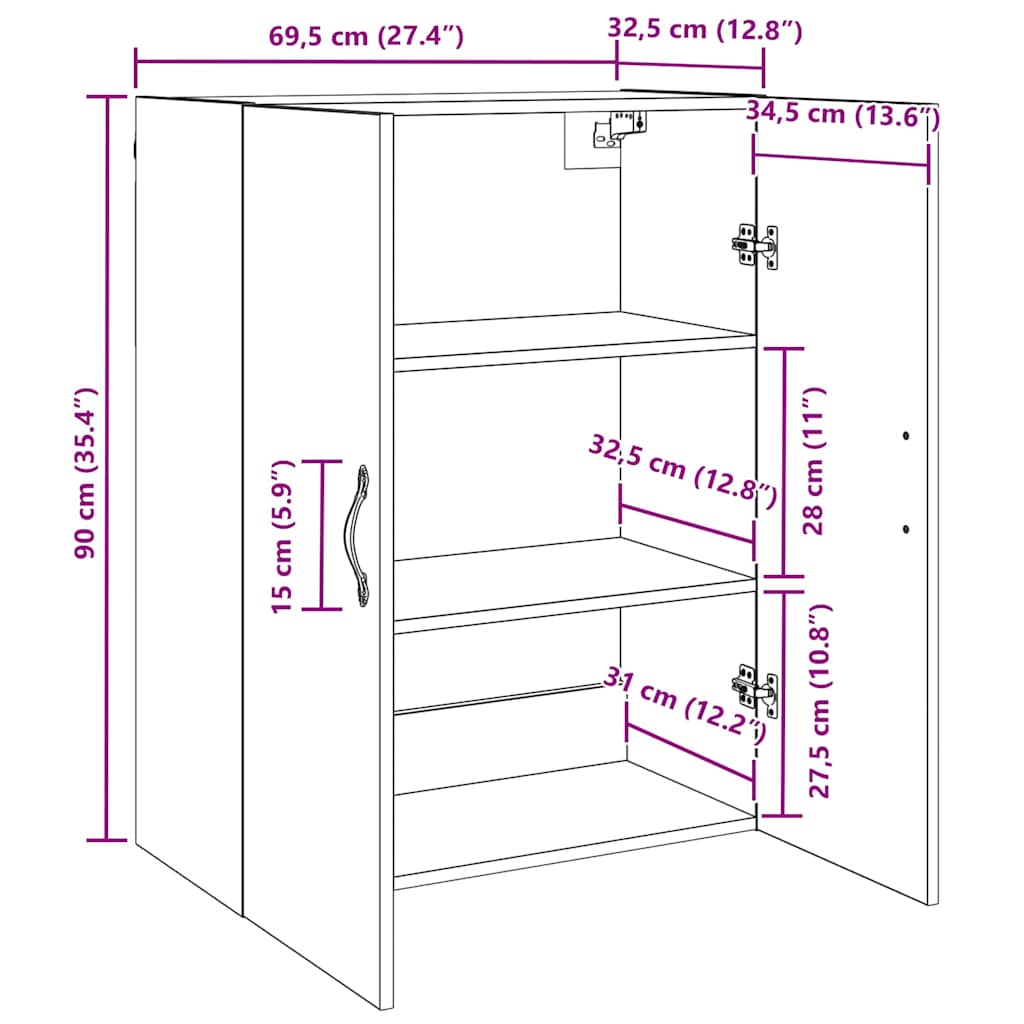 Ormar za montažu na zid 2 pcs Staro drvo 69,5 x 34 x 90 cm