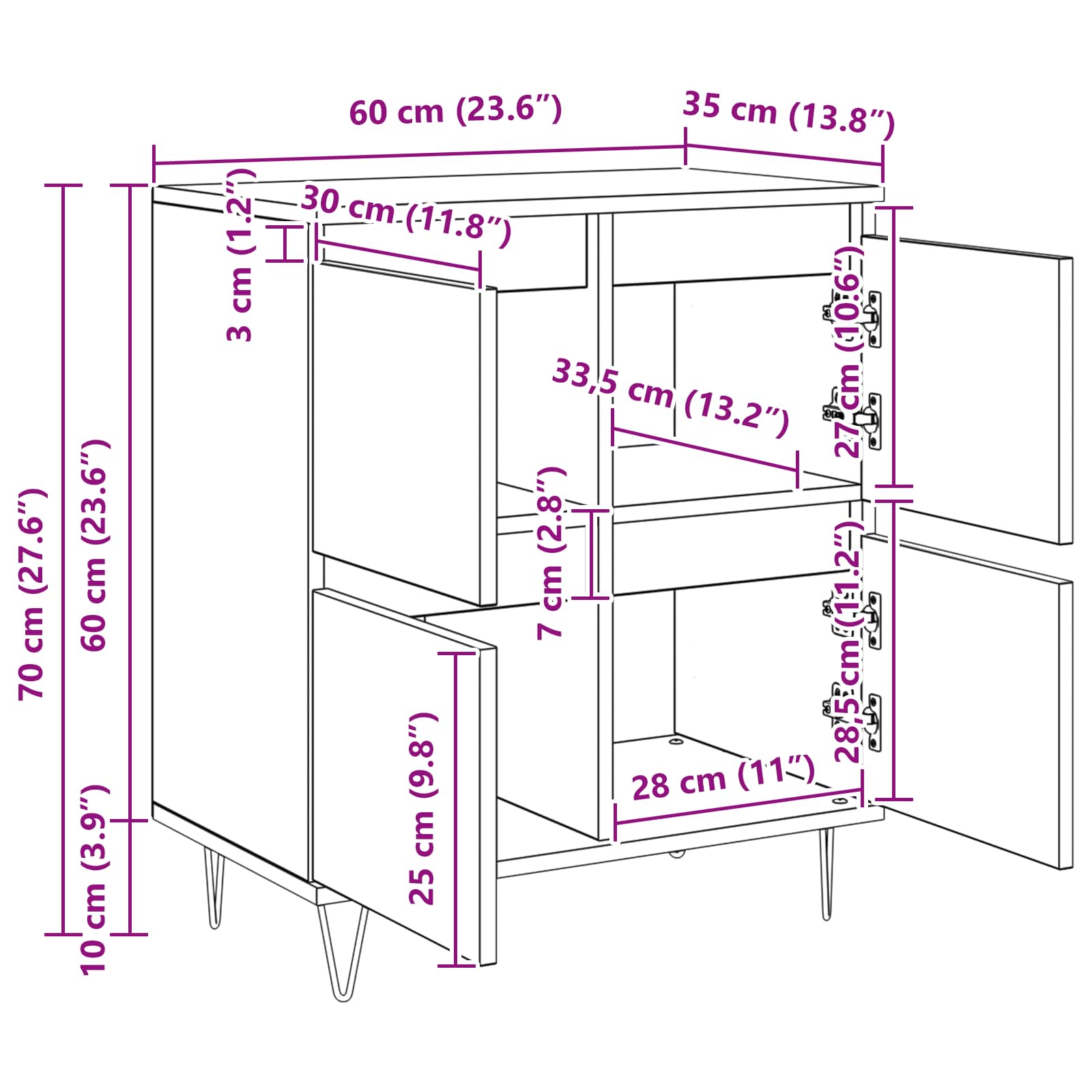 Komode 3 pcs Crni hrast