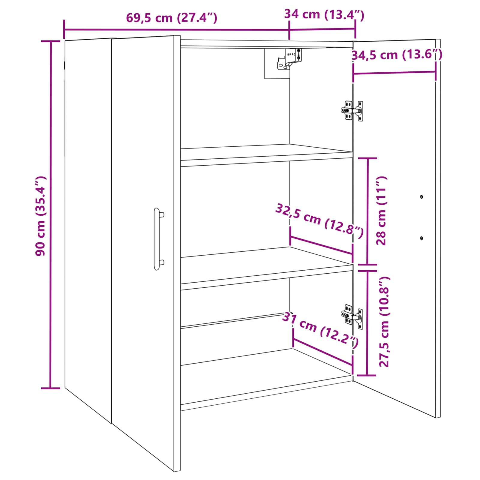 Ormar za montažu na zid 2 pcs Staro drvo 69,5 x 34 x 90 cm