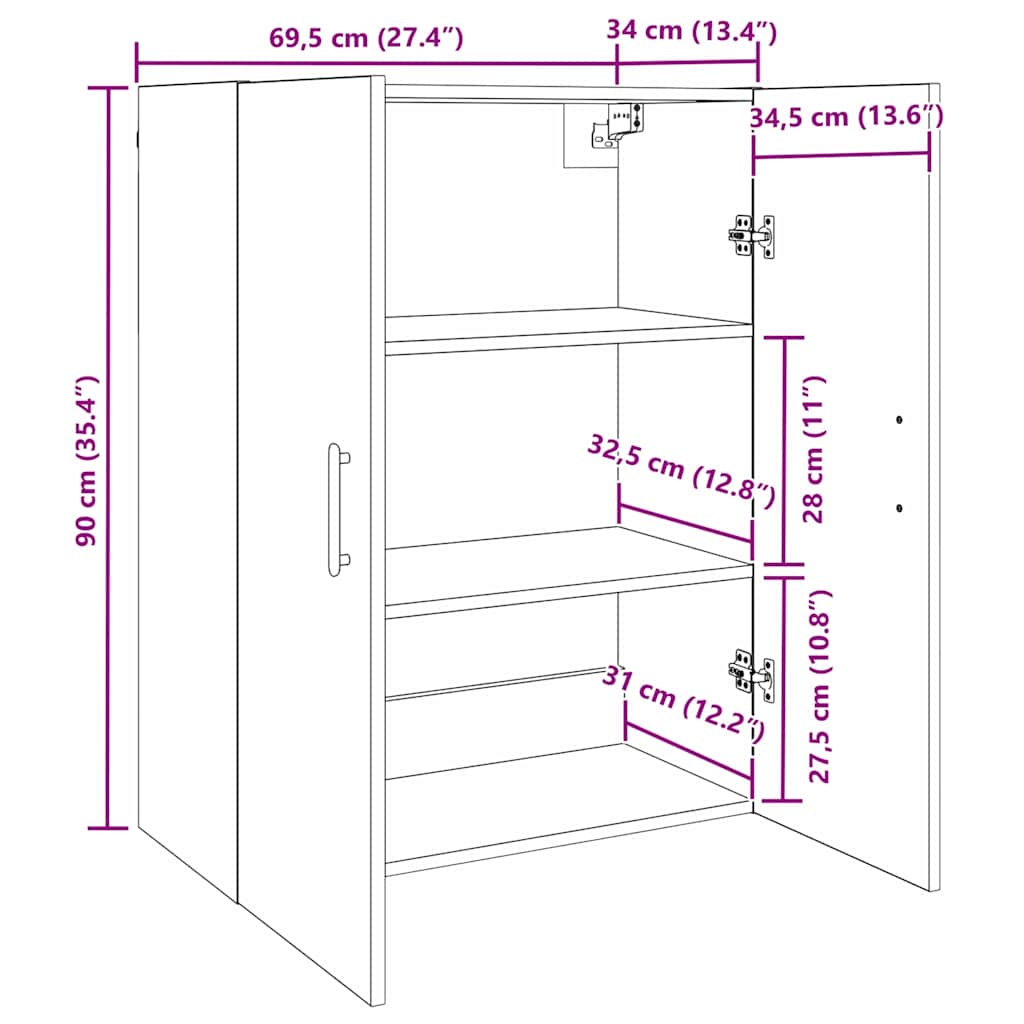 Ormar za montažu na zid 2 pcs Crni hrast 69,5 x 34 x 90 cm