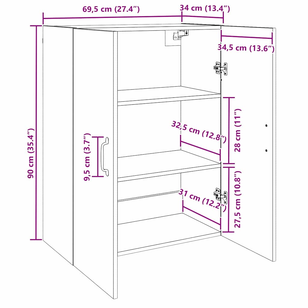 Ormar za montažu na zid 2 pcs Staro drvo 69,5 x 34 x 90 cm