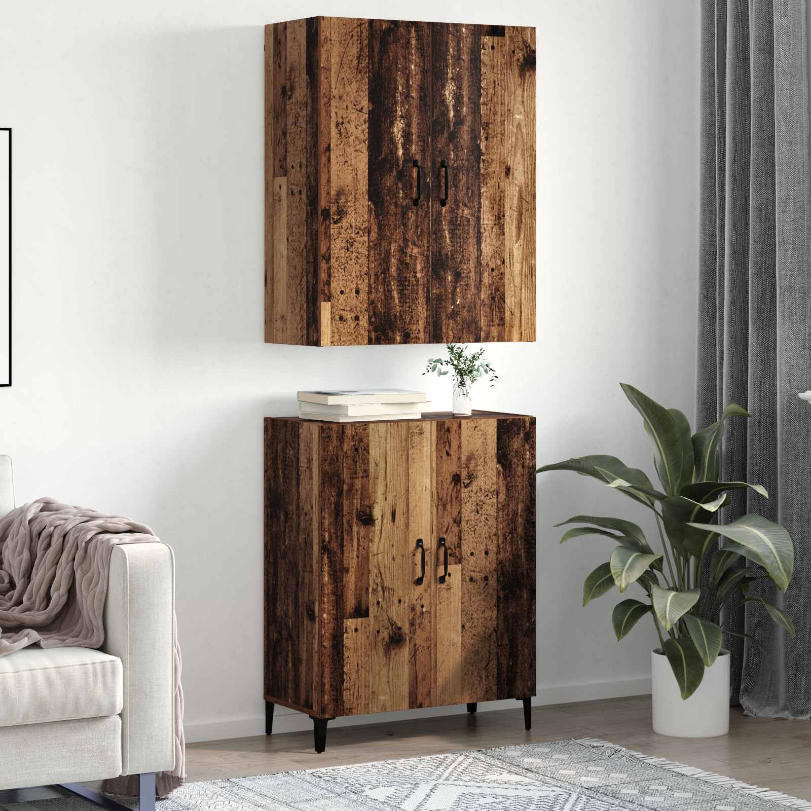 Highboard 2 pcs Staro drvo Konstruirano drvo