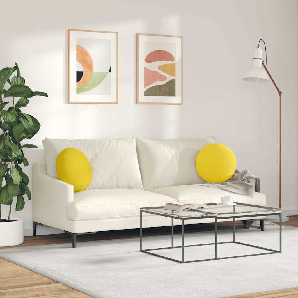 Jastučići za sjedenje 2 pcs Svijetlo žuta Ø40 x 13 cm tkanina