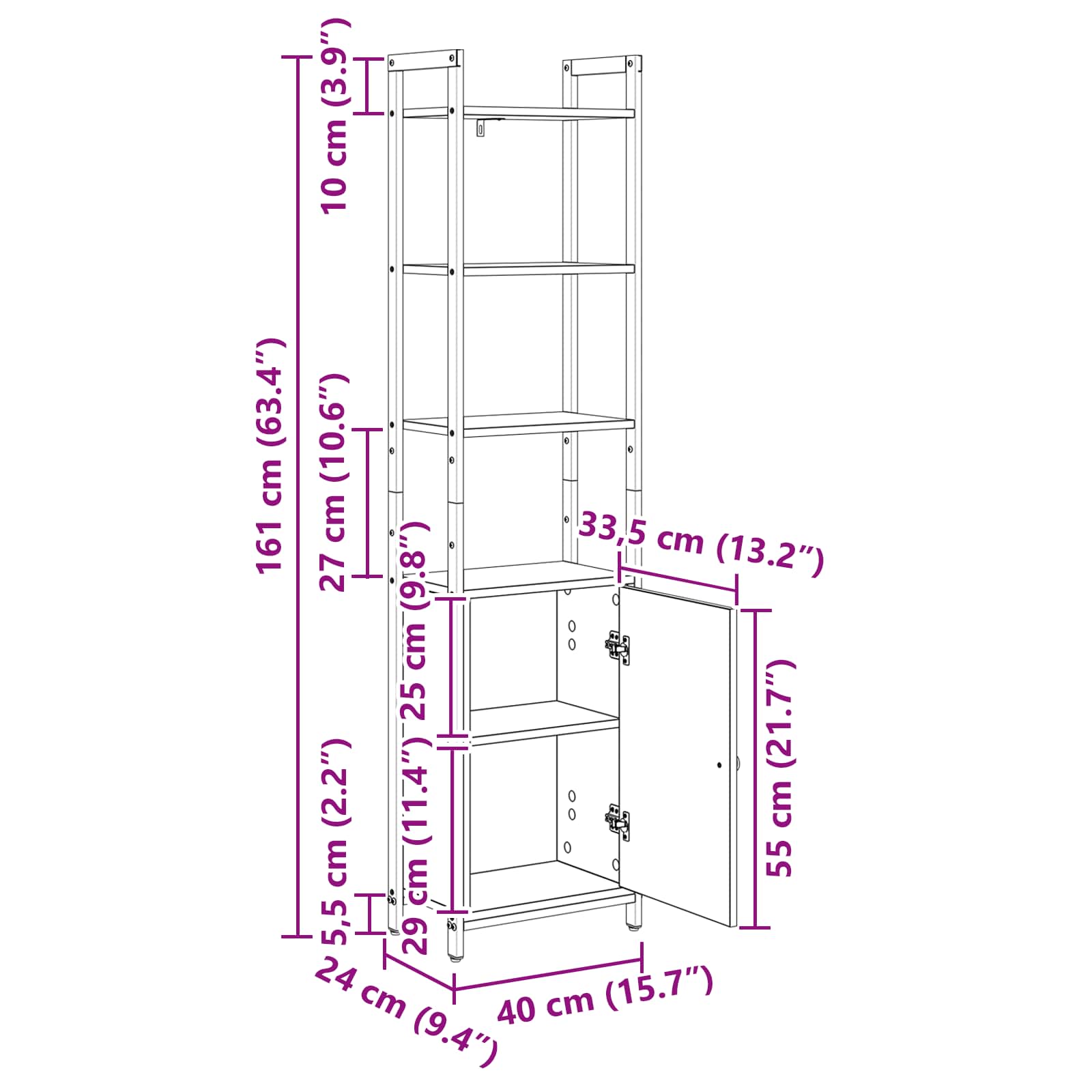Ormarić za knjige Siva Sonoma 40 x 24 x 161 cm